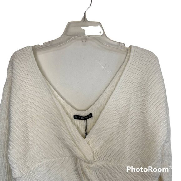 Zaful White V-Neck Criss Cross Pullover Long Sleeve Knit Sweater Size 8 - Picture 4 of 8